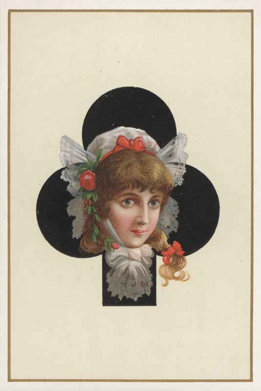 Ritratto di ragazza su una carta da gioco (litografia a colori) da European School
