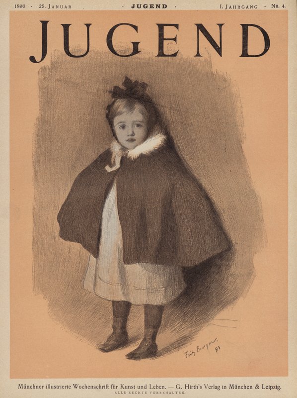 Ritratto di una bambina con mantello (litografia a colori) da European School