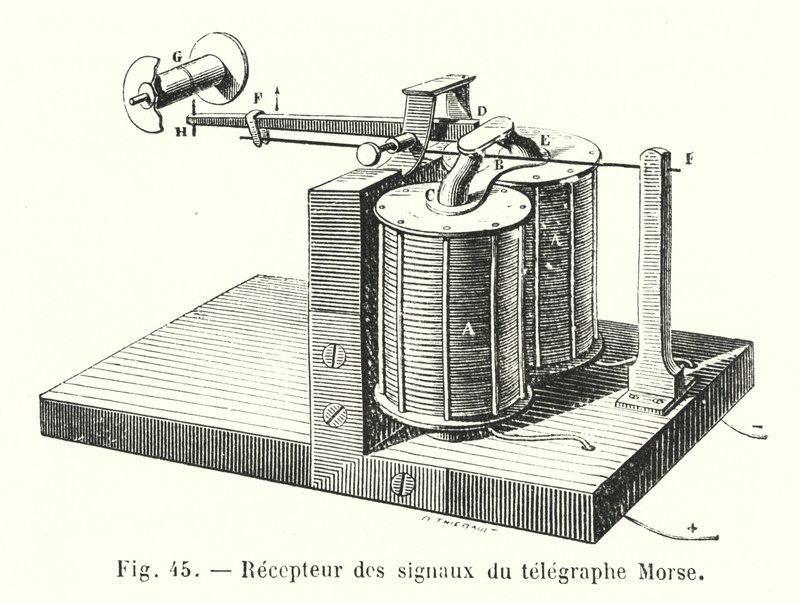 Recepteur des signaux du telegraphe Morse (incisione) da European School