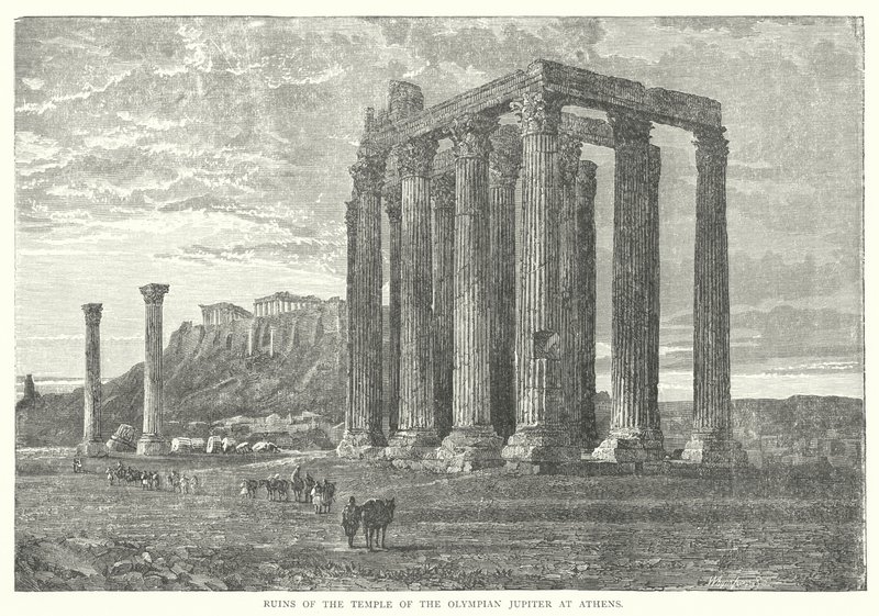Rovine del Tempio di Zeus Olimpico ad Atene (incisione) da European School