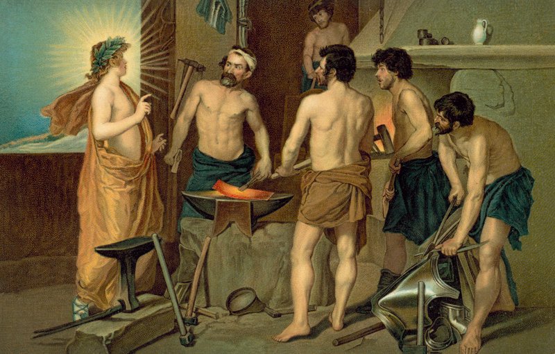 Santo che appare ai fabbri in una fucina (cromolito) da European School