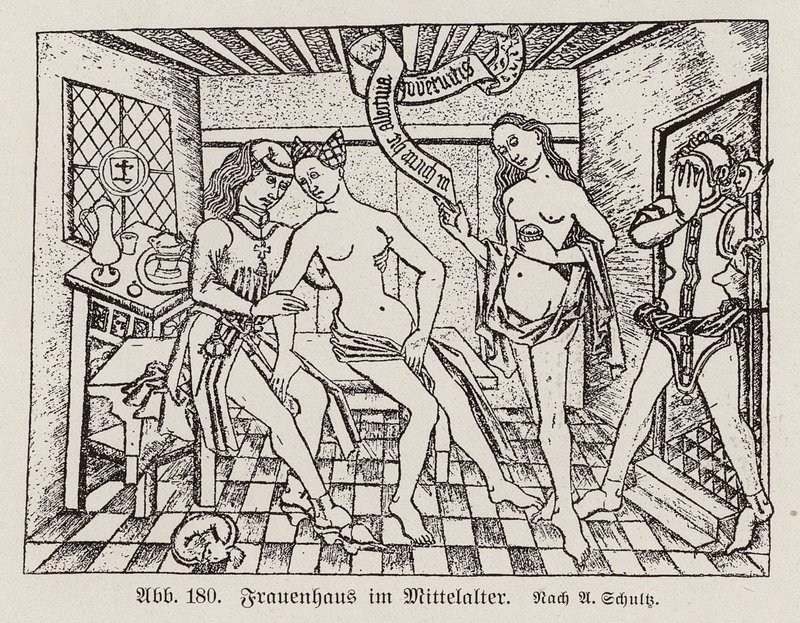 Scena in un Frauenhaus, un bordello tedesco tardo medievale da European School
