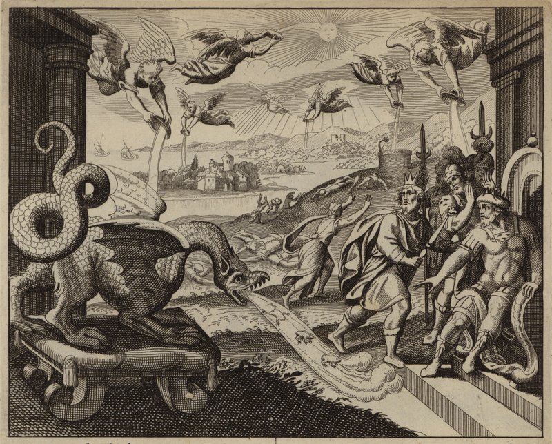 Sette angeli che svuotano sette coppe piene dell