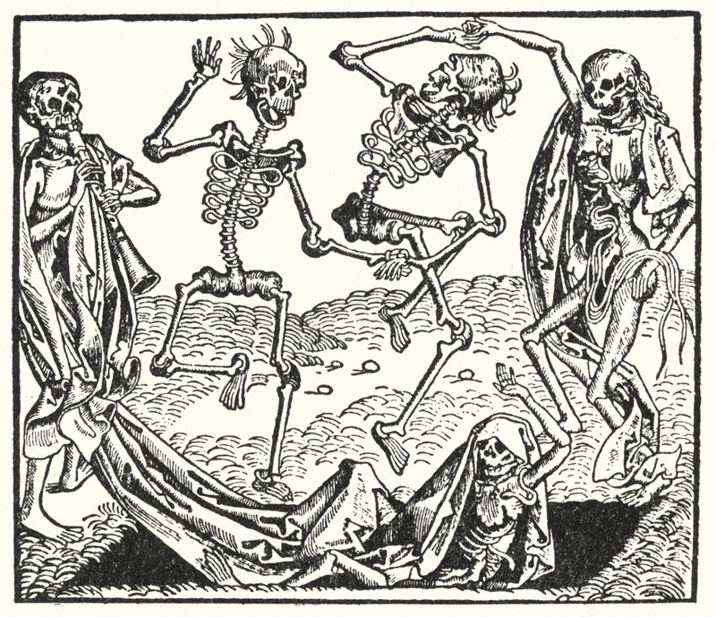 Scheletri di una danza macabra medievale da European School