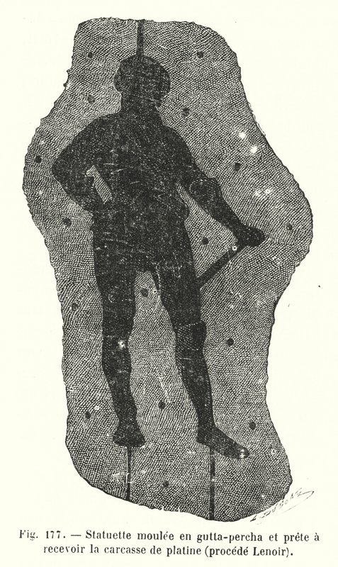 Statuetta modellata in gutta-percha e pronta a ricevere la carcassa di platino, procedimento Lenoir da European School