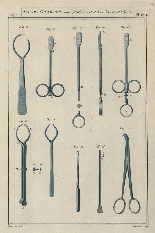 Strumenti chirurgici usati dal chirurgo francese Pierre Jean Georges Cabanis da European School