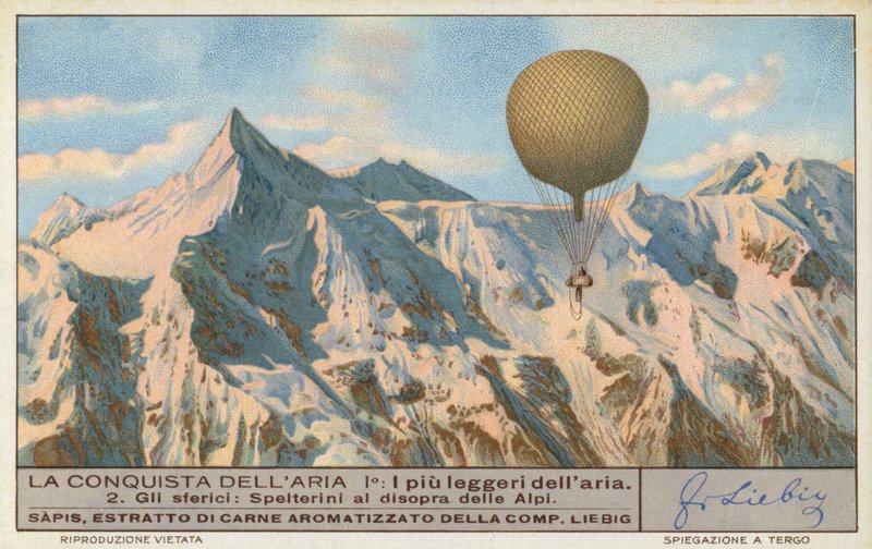 Aeronauta svizzero Eduard Spelterini che vola sopra le Alpi da European School
