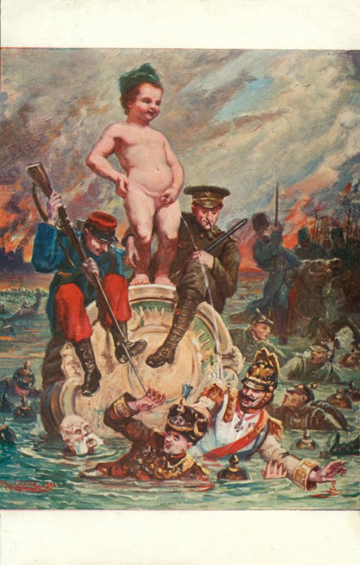 La vendetta del Manneken Pis (litografia a colori) da European School