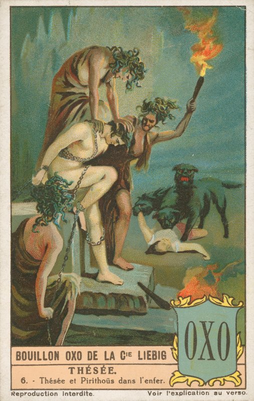 Teseo, carta Liebig, inizio XX secolo (cromo) da European School