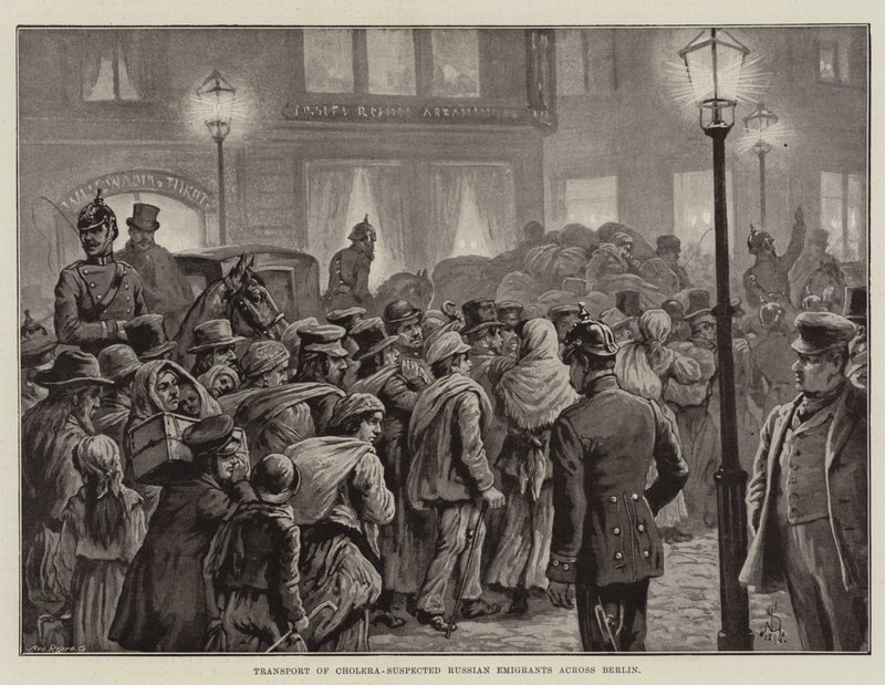 Trasporto di emigranti russi sospettati di colera attraverso Berlino (litografia) da European School