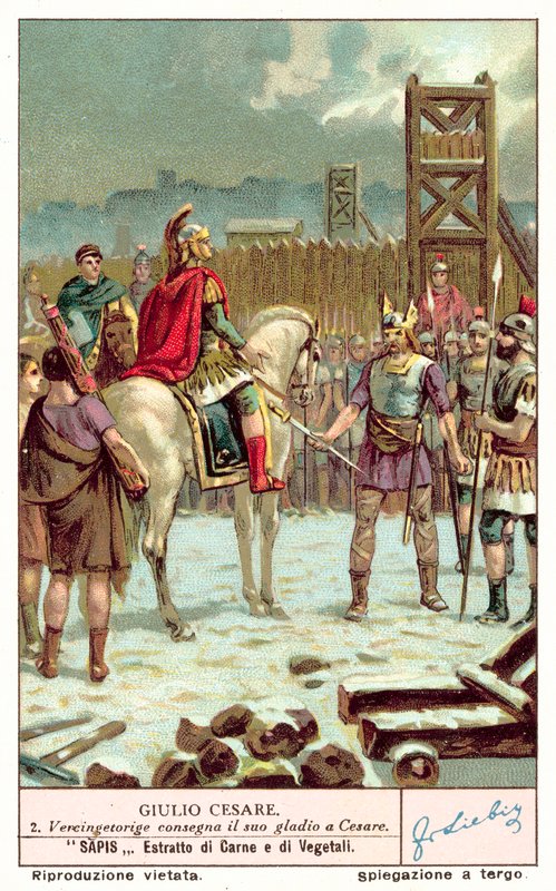 Vercingetorige consegna la sua spada a Giulio Cesare dopo l