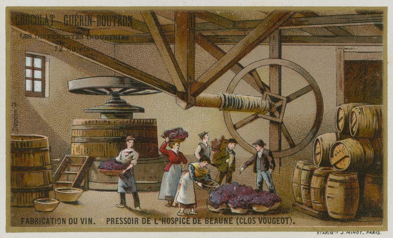 Vinificazione: torchio del vino degli Hospices de Beaune, Clos de Vougeot, Borgogna, Francia da European School