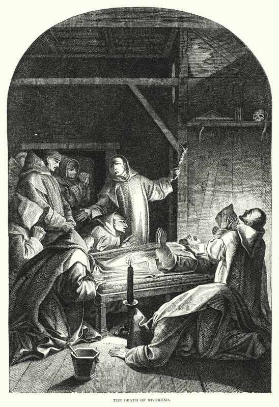 La morte di San Bruno (incisione) da Eustache (after) Le Sueur