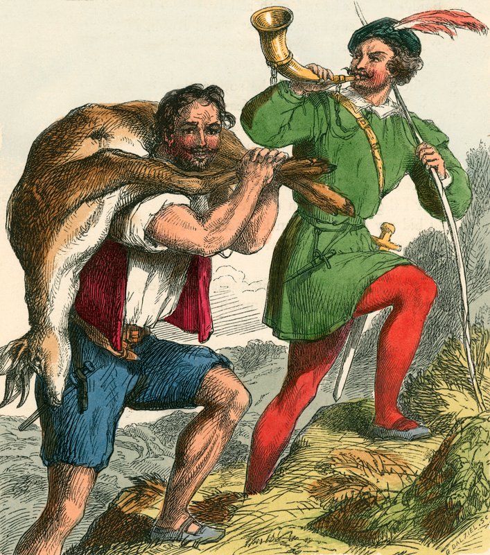 Robin Hood e Little John che portano a casa il cervo grasso da F. Tayler