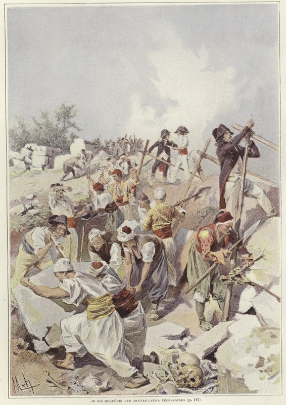 Soldati e civili che costruiscono una barricata da Felicien baron de Myrbach Rheinfeld