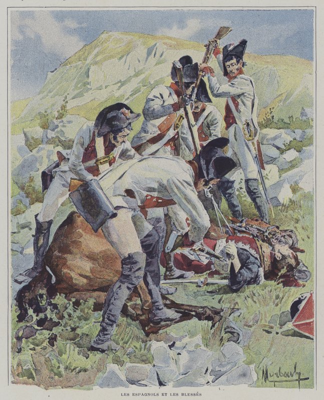 Truppe spagnole che uccidono soldati feriti da Felicien baron de after Myrbach Rheinfeld