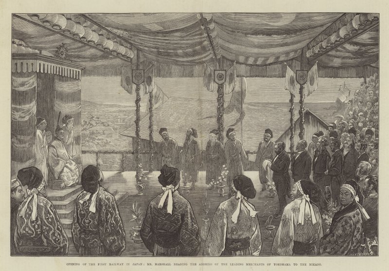 Apertura della prima ferrovia in Giappone, Mr Marshall legge l