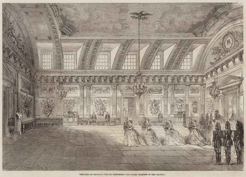 Visita del Re di Prussia a Compiègne, la sala delle guardie del castello da Felix Thorigny
