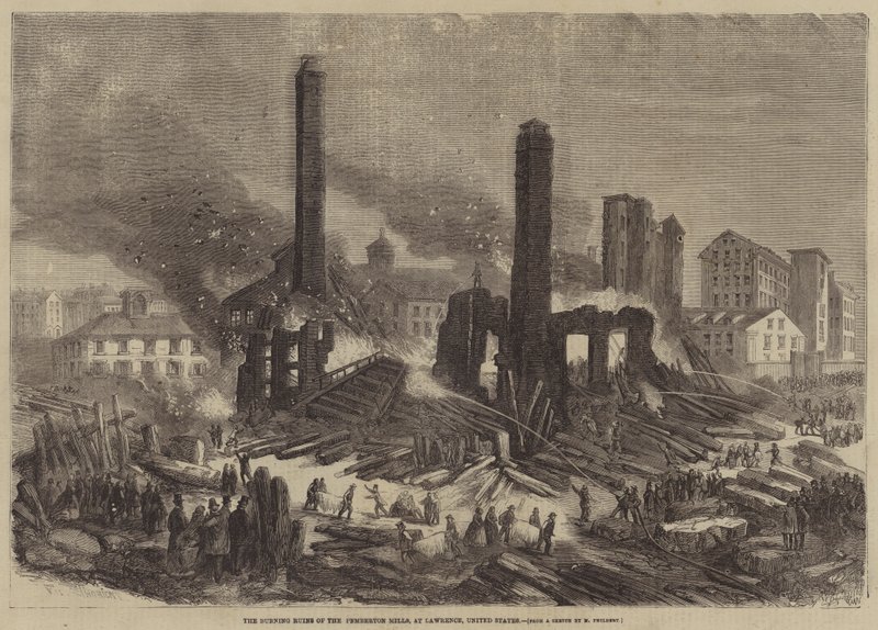 Le rovine in fiamme dei Pemberton Mills, a Lawrence, Stati Uniti da Felix Thorigny