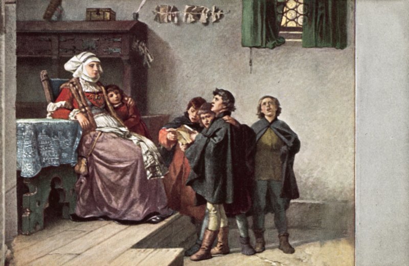 Martin Lutero canta a Frau Cotta quando era studente a Eisenach, Germania, 1499 da Ferdinand Wilhelm Pauwels