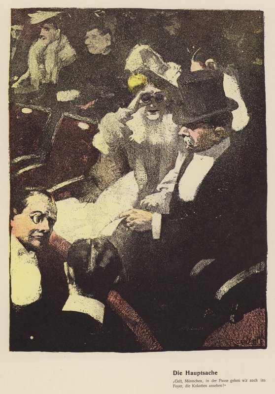 Donna che guarda attraverso un paio di occhiali da teatro da Ferdinand von Reznicek