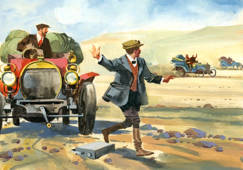 Gara automobilistica delle diecimila miglia (gouache su carta) da Ferdinando Tacconi