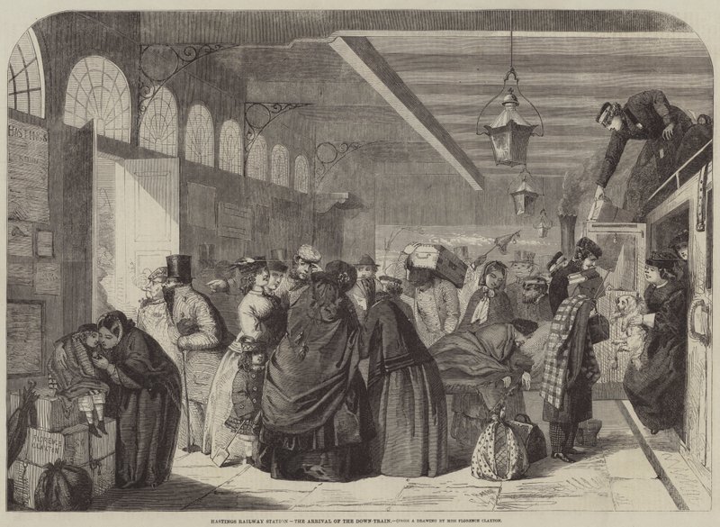 Stazione ferroviaria di Hastings, arrivo del treno in discesa da Florence Claxton