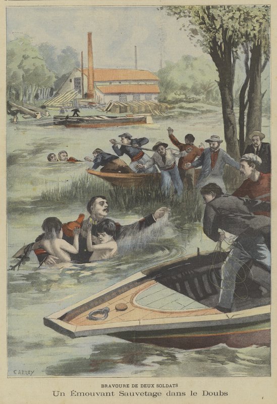 Coraggioso salvataggio dal fiume Doubs da parte di due soldati francesi da Fortune Louis Meaulle