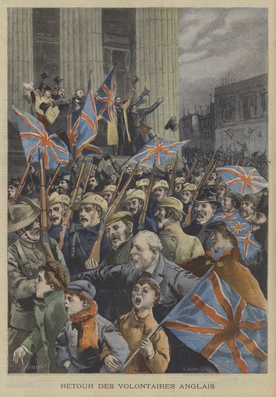 Soldati dei Volontari Imperiali della Città di Londra che marciano attraverso Londra al loro ritorno dalla Guerra Boera da Fortune Louis Meaulle