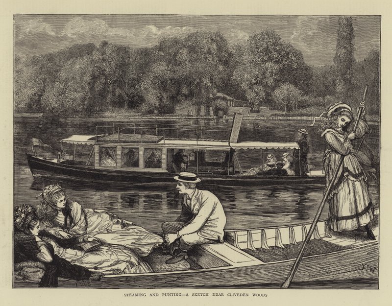 Vapore e punting, uno schizzo vicino a Cliveden Woods da Francis S. Walker