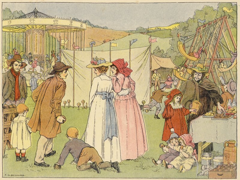 Libro dei negozi di Bedford: Fiera (litografia a colori) da Francis Donkin Bedford