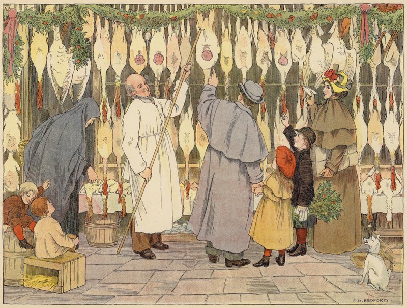Libro dei negozi di Bedford: Poulterer (litografia a colori) da Francis Donkin Bedford