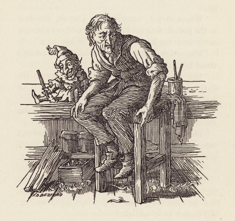 Illustrazione per Il grillo del focolare di Charles Dickens (litografia a colori) da Francis Donkin Bedford
