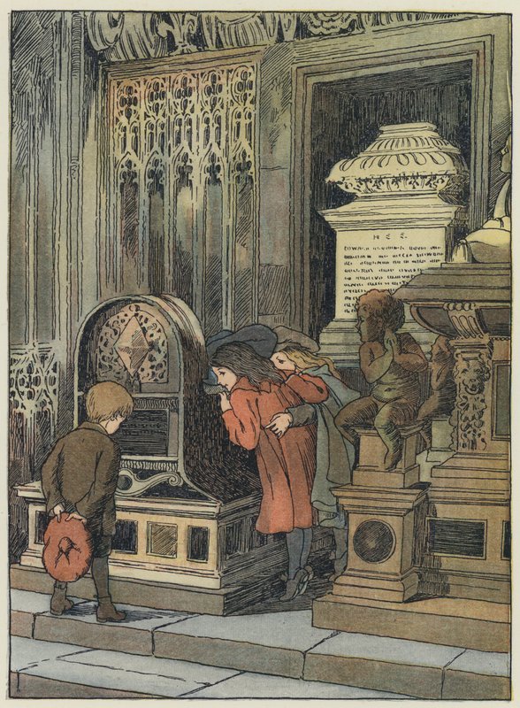 Londra: Angolo degli Innocenti, Abbazia di Westminster (litografia a colori) da Francis Donkin Bedford