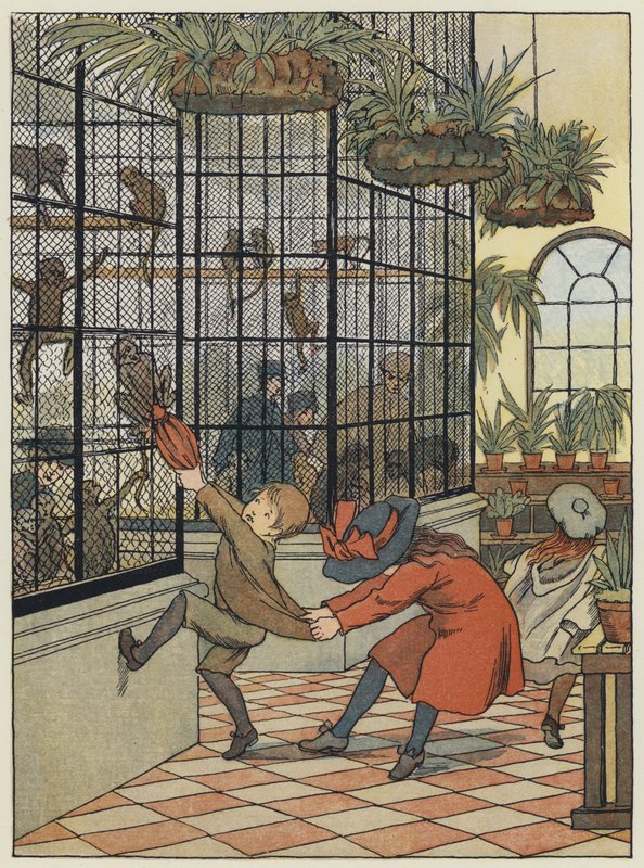 Londra: The Monkey House (litografia a colori) da Francis Donkin Bedford