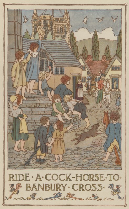 Cavalcare un cavallo gallo fino a Banbury Cross (litografia a colori) da Francis Donkin Bedford