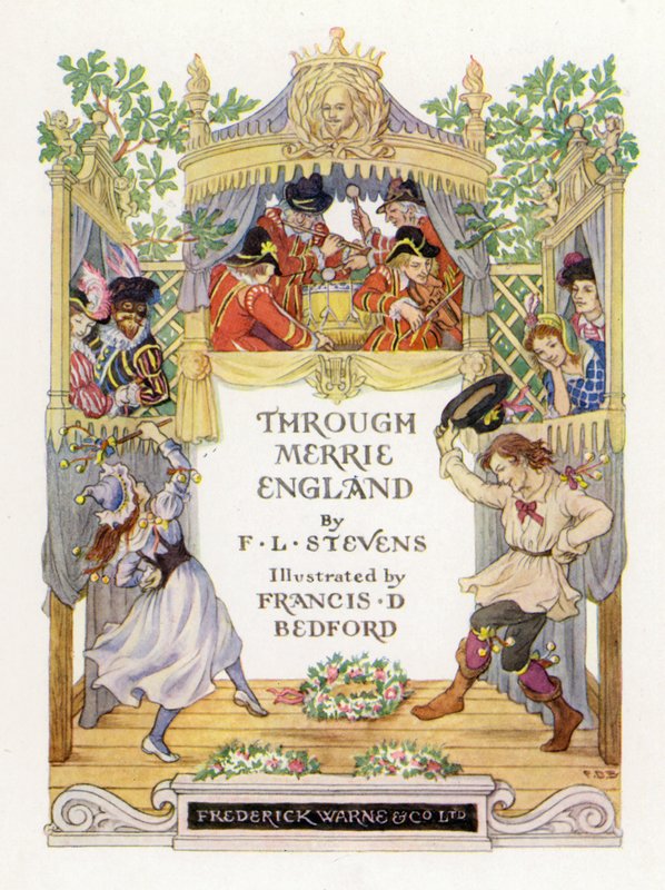 Illustrazione del frontespizio di Through Merrie England (litografia a colori) da Francis Donkin Bedford