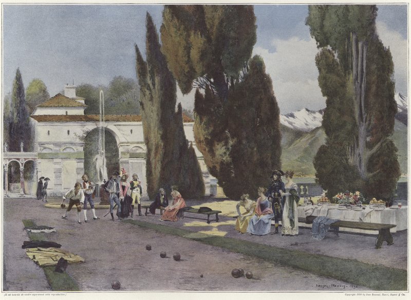 Soldati che giocano a bocce durante la campagna italiana da Francois Flameng