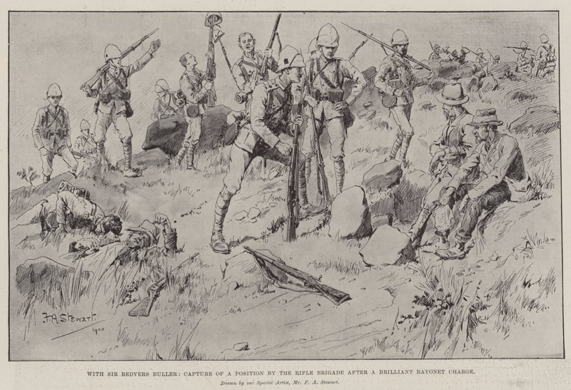 Con Sir Redvers Buller, cattura di una posizione da parte della Rifle Brigade dopo una brillante carica alla baionetta da Frank Algenon Stewart