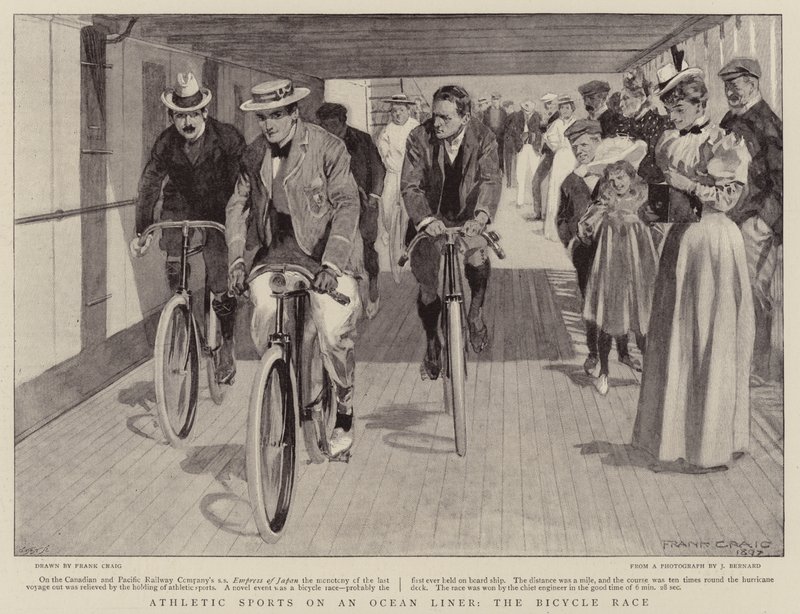 Sport atletici su un transatlantico, la corsa in bicicletta da Frank Craig