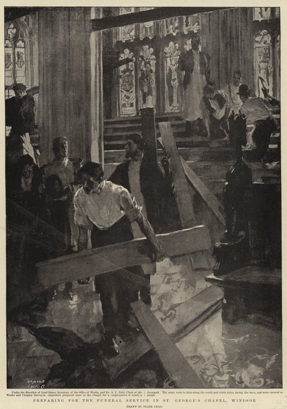 Preparativi per il servizio funebre nella Cappella di San Giorgio, Windsor da Frank Craig