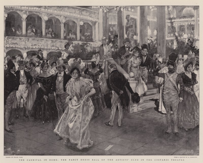 Il Carnevale a Roma, il ballo in maschera del Club degli Artisti al Teatro Costanzi da Frank Craig