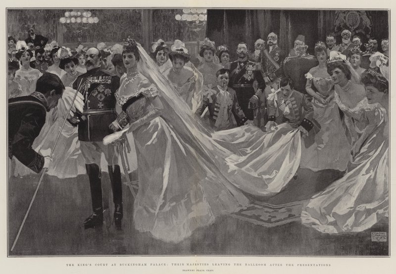 La Corte del Re a Buckingham Palace, Le Loro Maestà lasciano la Sala da Ballo dopo le Presentazioni da Frank Craig