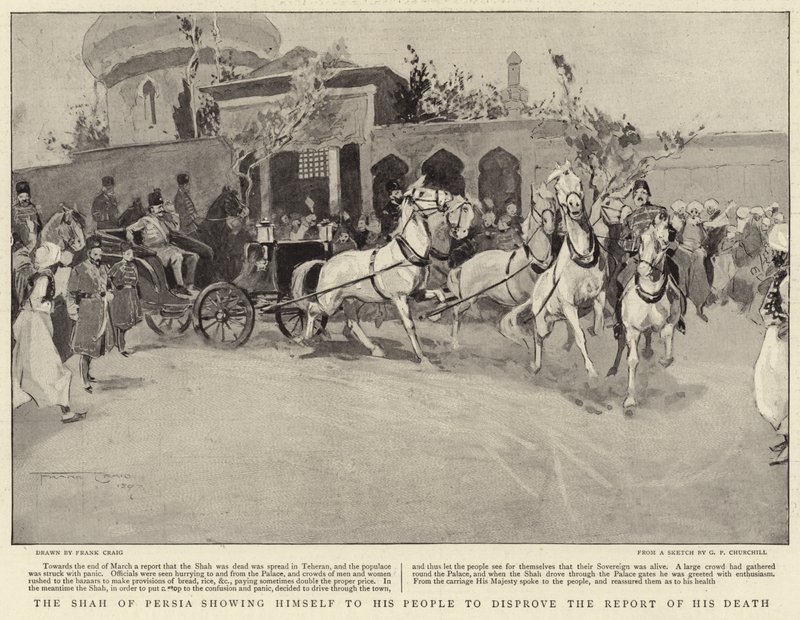 Lo Shah di Persia si mostra al suo popolo per smentire la notizia della sua morte da Frank Craig