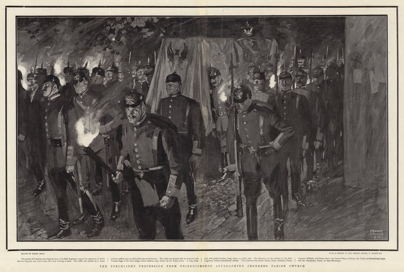 La processione con fiaccole da Friedrichshof che si avvicina alla chiesa parrocchiale di Cronberg da Frank Craig