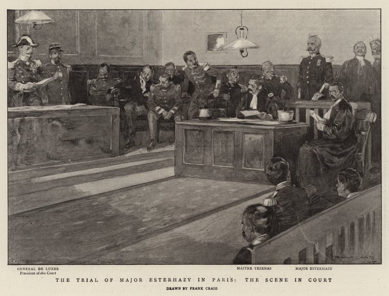 Il processo del maggiore Esterhazy a Parigi, la scena in tribunale da Frank Craig