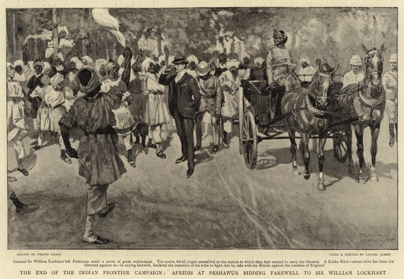 La fine della Campagna di Frontiera Indiana, Afridis a Peshawur che salutano Sir William Lockhart da Frank Craig