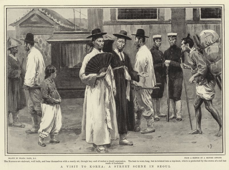 Una visita in Corea, una scena di strada a Seoul da Frank Dadd