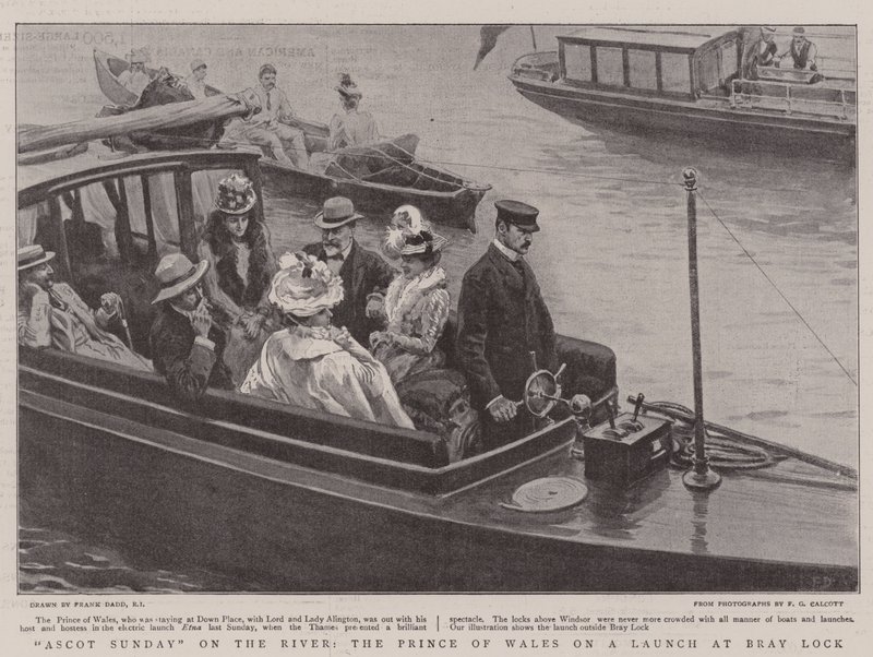 Domenica ad Ascot sul Fiume, il Principe di Galles su un Lancio a Bray Lock da Frank Dadd