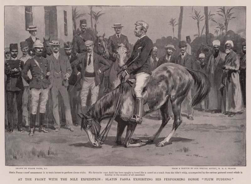 Al fronte con la spedizione del Nilo, Slatin Pasha mostra il suo cavallo da spettacolo Plum Pudding da Frank Dadd